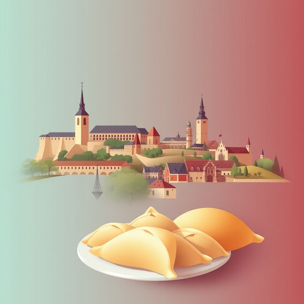 High-definition gradient illustration of Lubartów, featuring Lubartów Castle, the historic Old Town, and local specialties like pierogi.