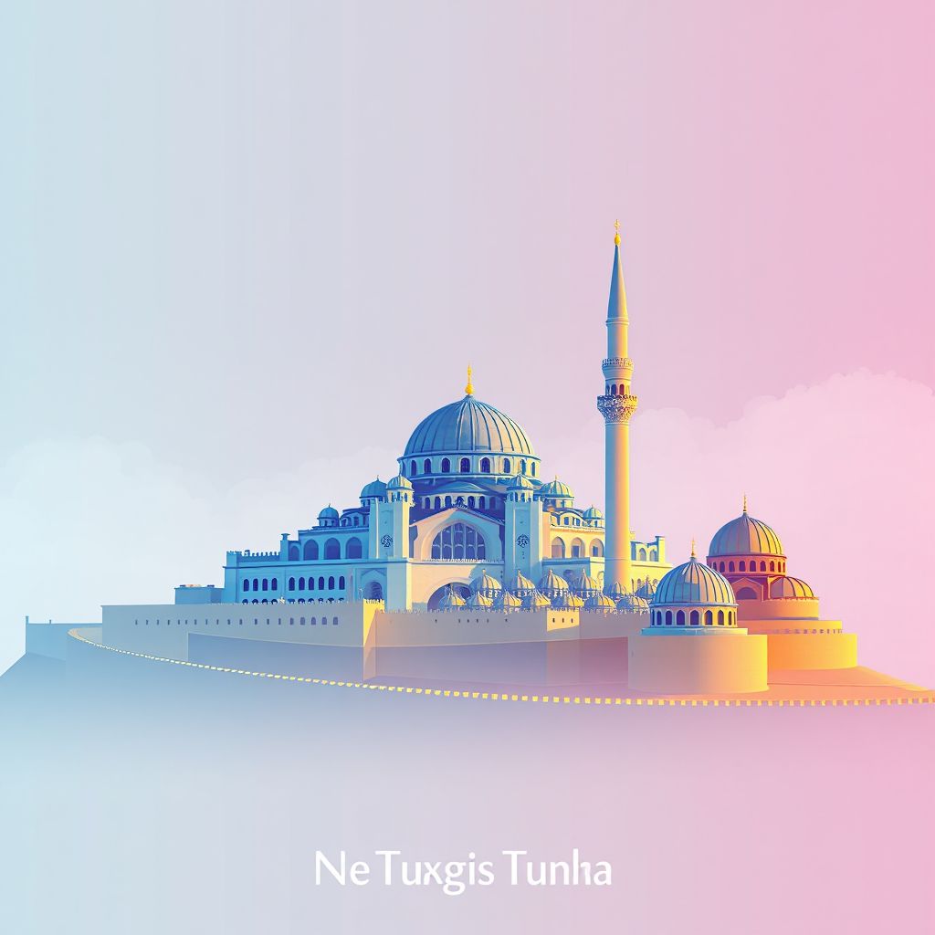 Ultra-high-definition gradient illustration style Nahri Shahi illustration, showing the unique charm of the Blue Mosque, and the ancient city walls.
