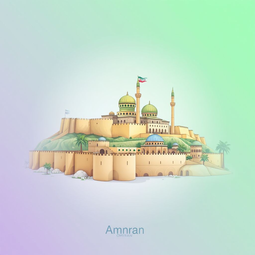 Ultra-high-definition gradient illustration style Amran illustration, showing the unique charm of the ancient city walls and historic mosques.