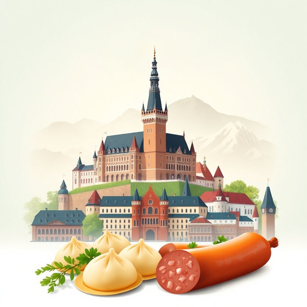 Ultra-high-definition gradient illustration style Polish illustration, showing the unique charm of Wawel Castle and the Old Town Market Square