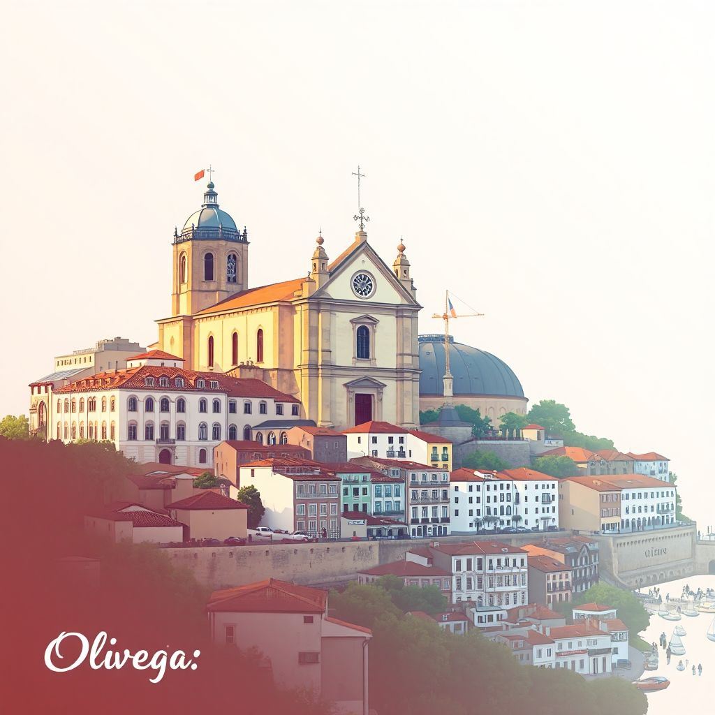 Ultra-high-definition gradient illustration style Oliveira de Azemeis illustration, showing the unique charm of the Church of São Miguel, the historic center.