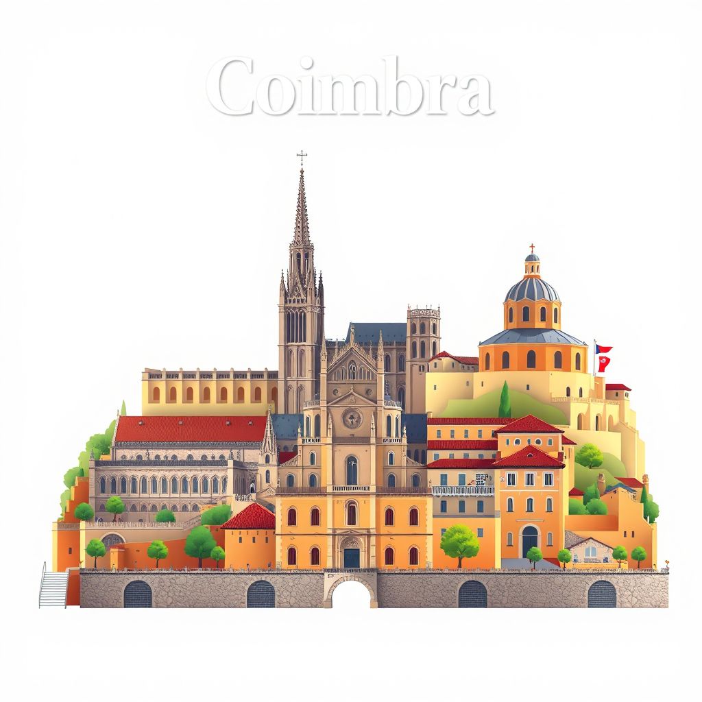 Ultra-high-definition gradient illustration style Coimbra illustration, showing the unique charm of the University of Coimbra, the Old Cathedral of Coimbra.