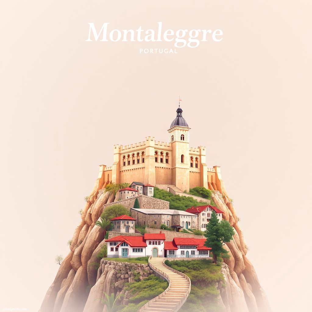 Ultra-high-definition gradient illustration style Montalegre illustration, showing the unique charm of the Castle of Montalegre, the Serra do Larouco.