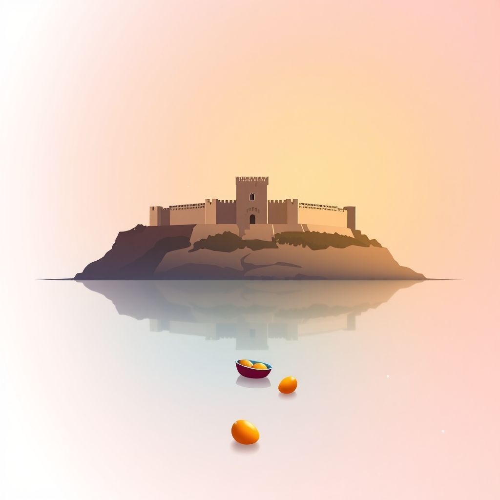 Gradient illustration of Escapães, Portugal, featuring the Castle of Santa Maria da Feira, Aveiro Lagoon, and Ovos Moles.