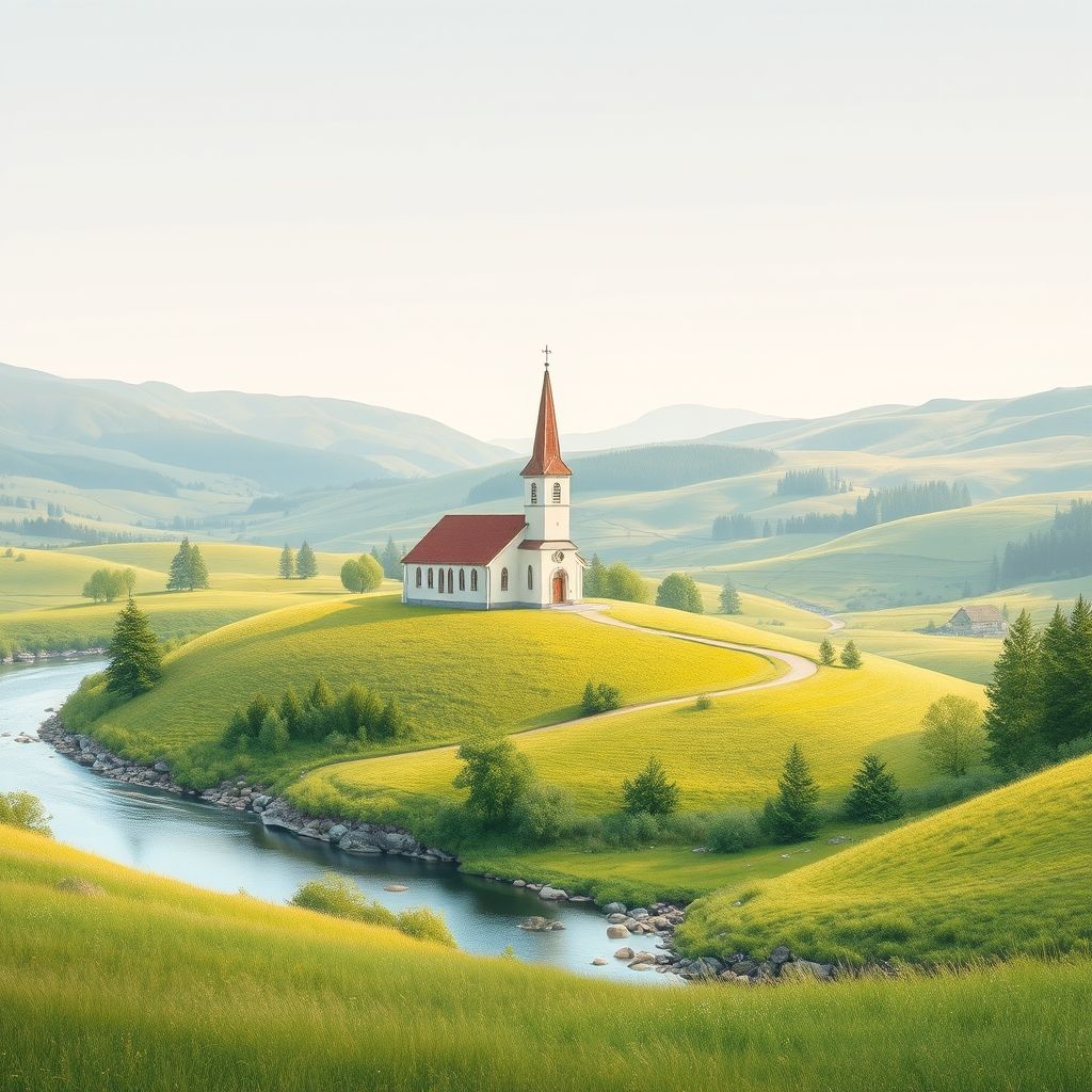 Ultra-high-definition gradient illustration of Haverö, Sweden, featuring the Haverö Church, Ångermanälven River, and surströmming.