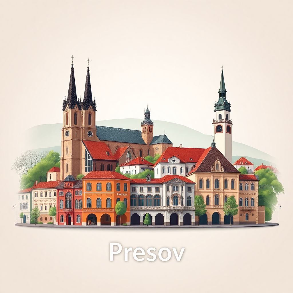 Ultra-high-definition gradient illustration style Presov illustration, showing the unique charm of St. Nicholas Cathedral.
