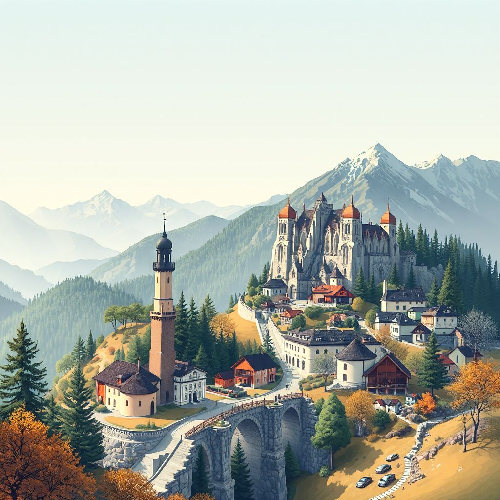 Ultra-high-definition gradient illustration style Okres Snina illustration, showing the unique charm of the Dukla Pass and Bukovske Mountains.