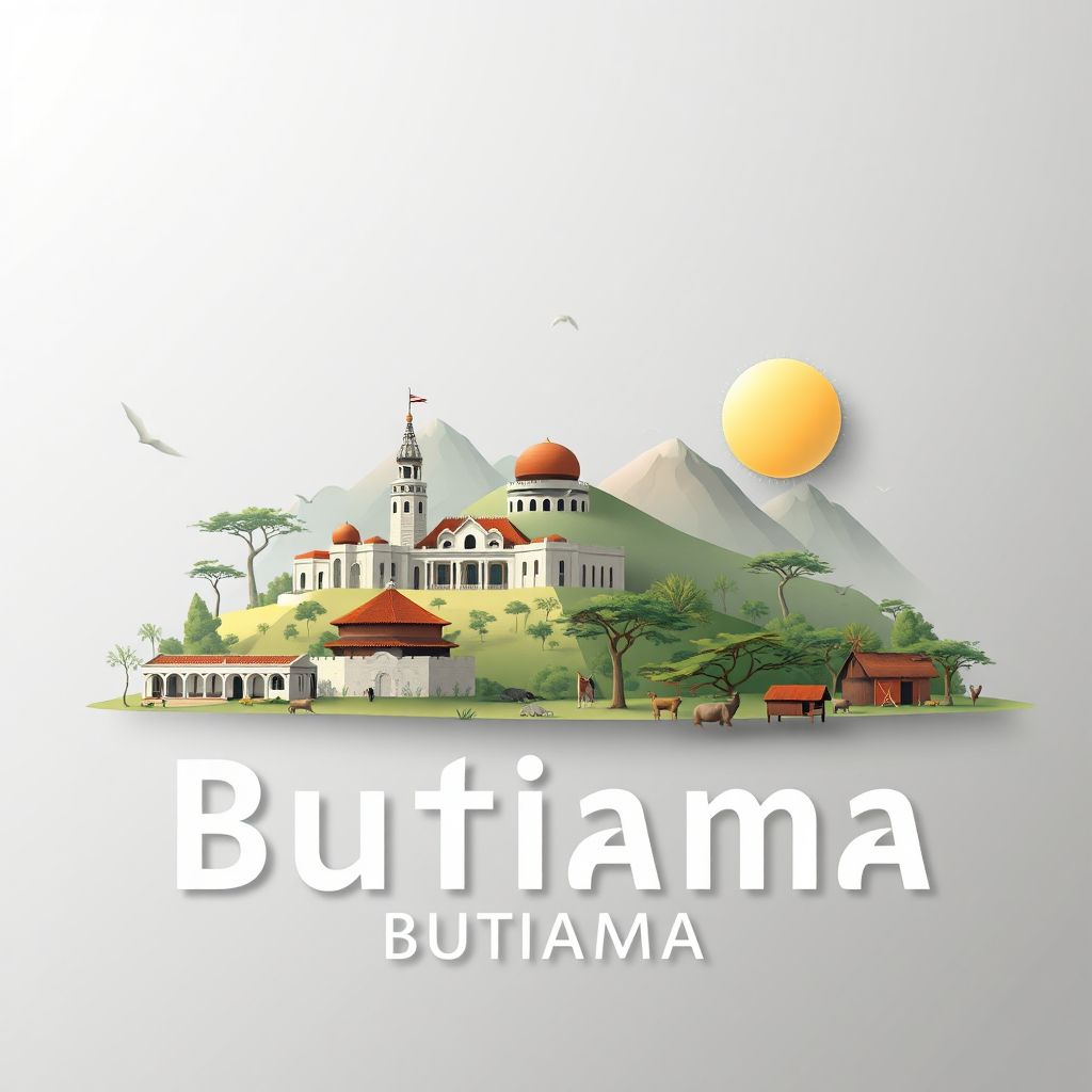 Ultra-high-definition gradient illustration style Butiama illustration, showing the unique charm of the Julius Nyerere Museum, the Serengeti National Park, and traditional Maasai villages.